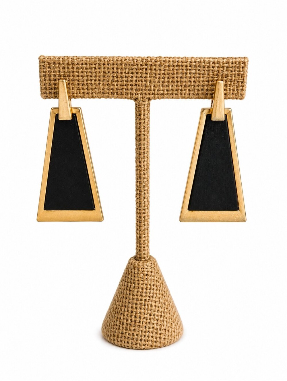 Gold & Black Trapezoid Minimalist Art Deco Style Drop Earrings, NWOT